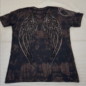RARE Affliction Brown and Black Cross Wing Graphic Tee
